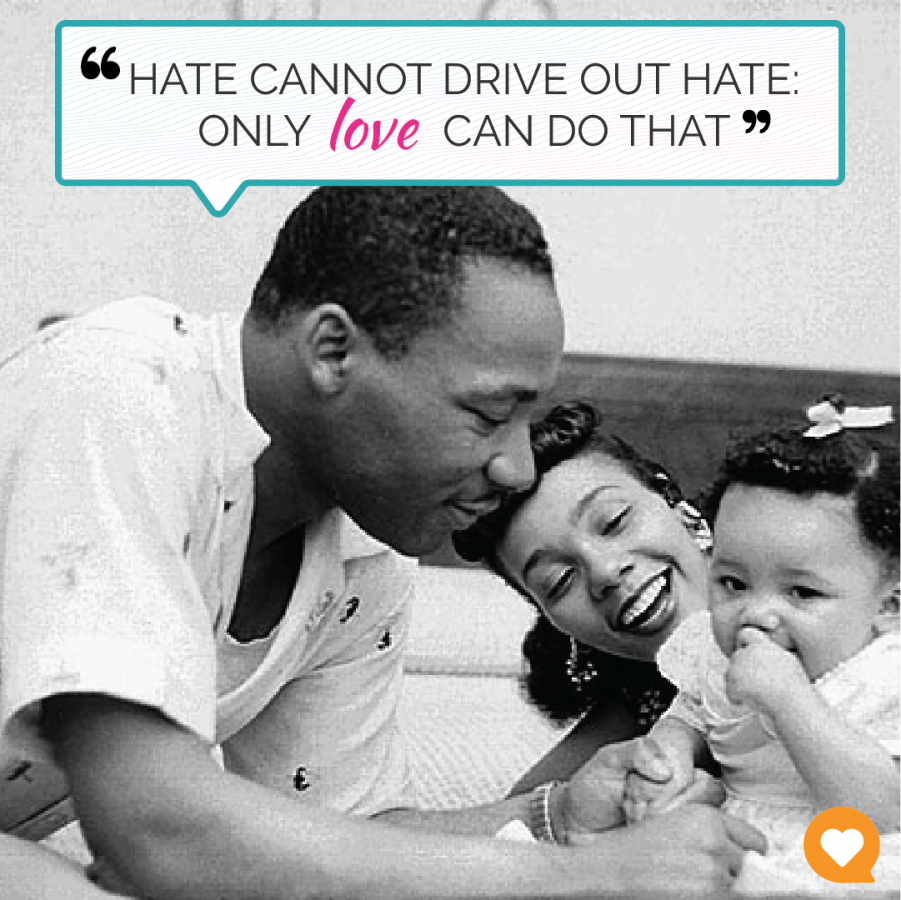 Martin Luther King Jr with his wife and daughter