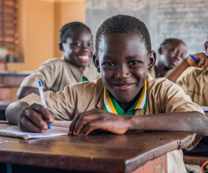 boys at school sponsored by Catholic Relief Services