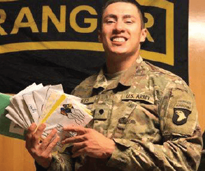 happy soldier holding mail
