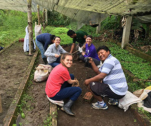 Volunteers holding up produce CARMEN PAMPA FUND