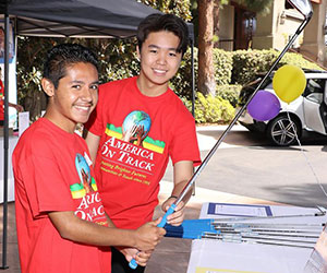 volunteers preparing for the org event America On Track